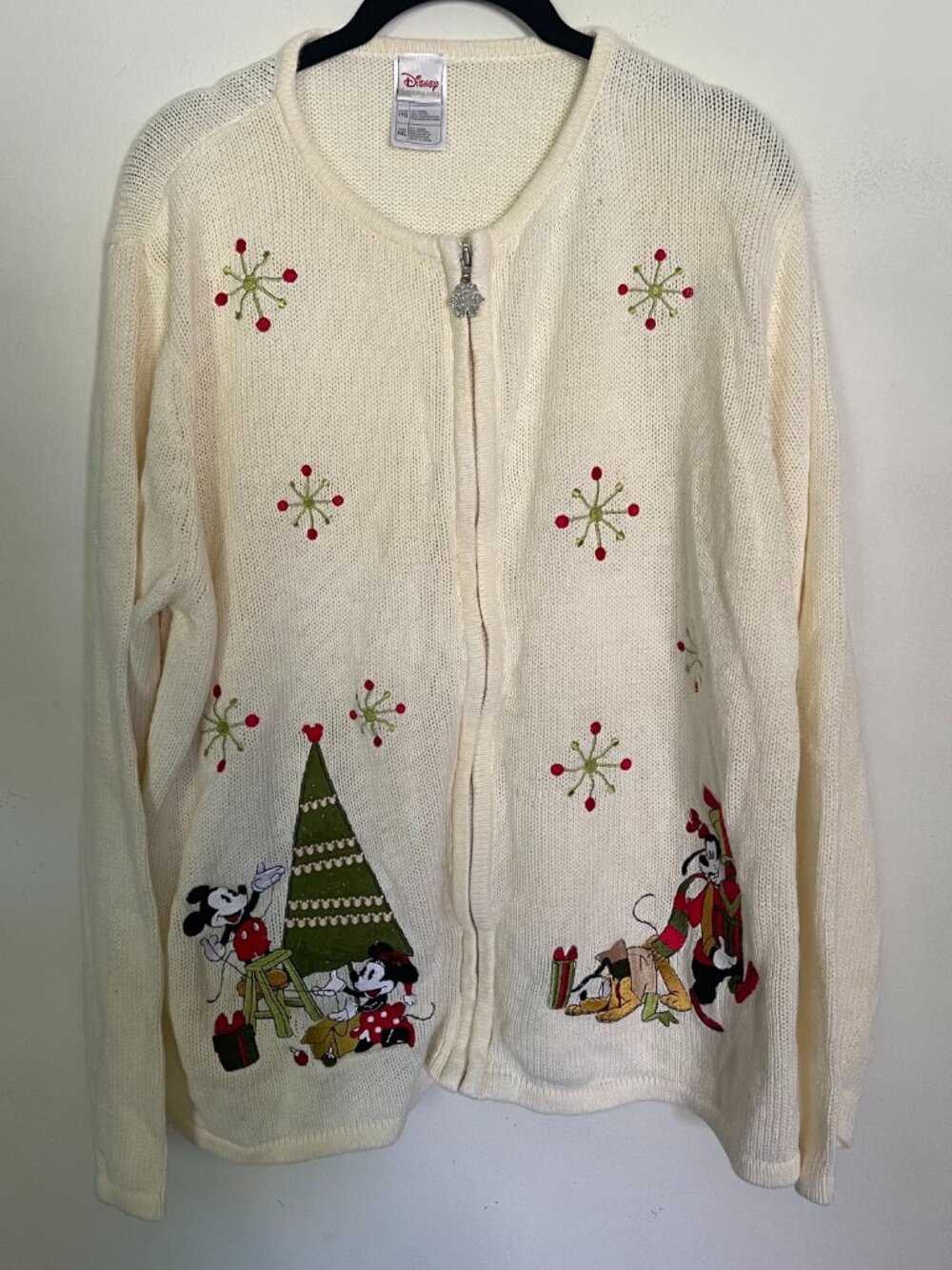Vintage Disney Mickey & Minnie Women's Christmas Cardigan Zip Sweater XXL T2